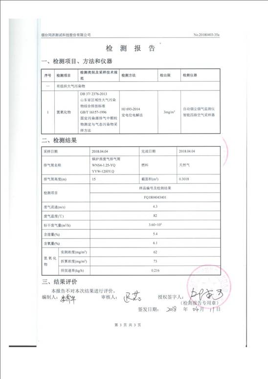 煙臺豐魯精細(xì)化工有限責(zé)任公司廢水氣體監(jiān)測報告